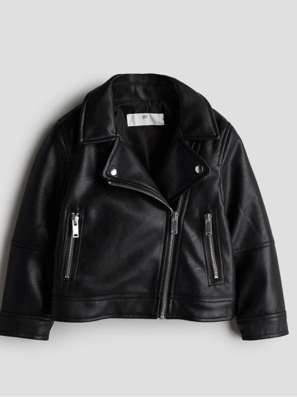 H&M Black Faux Leather Classic chic Moto Jacket with Silver Hardware cool girl‎